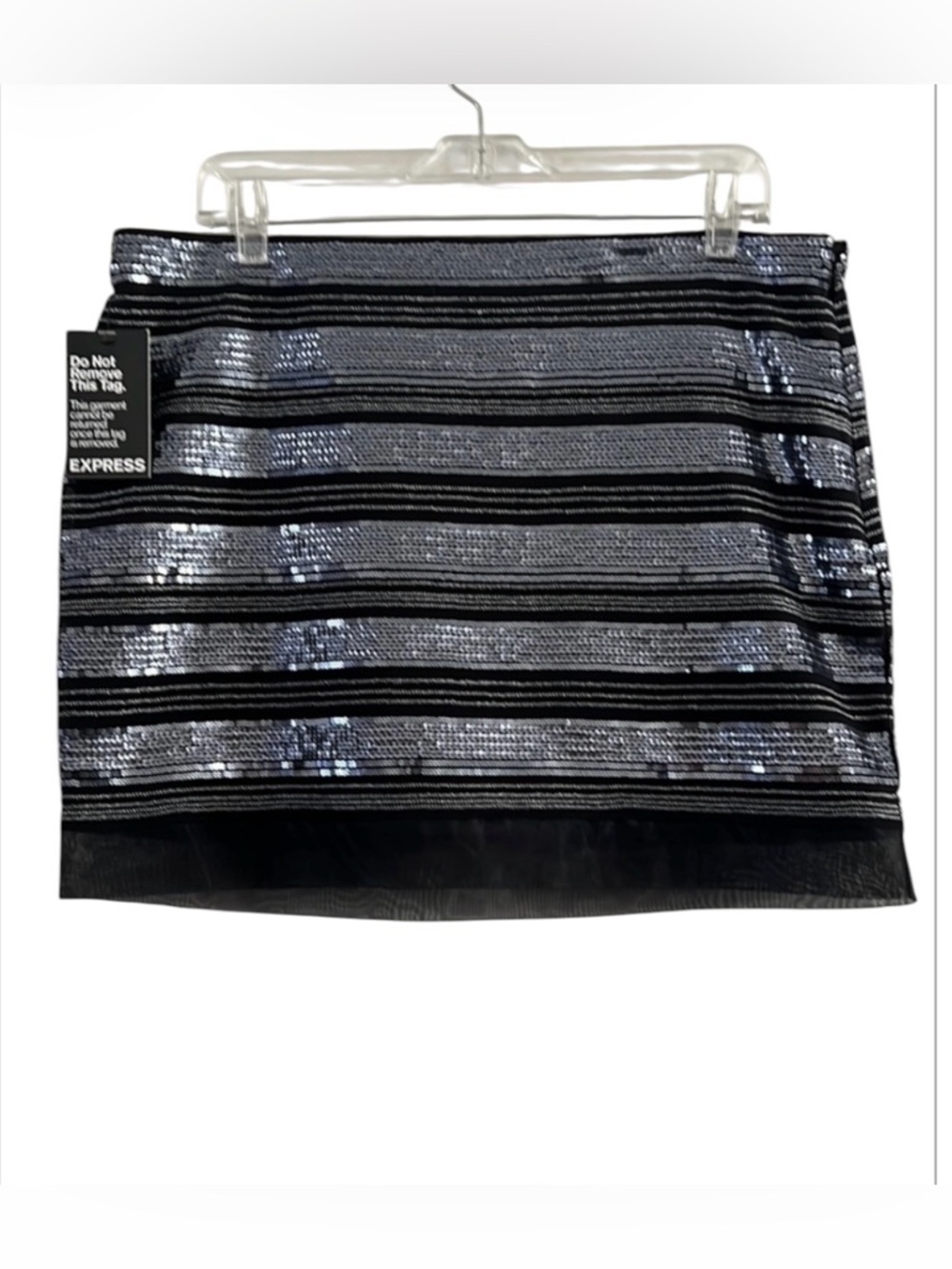 Express  Black and Silver Sequin Mini Skirt Size 12 NWT